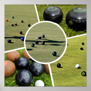 Lawn Bowls Five Picture Photo Collage, Poster