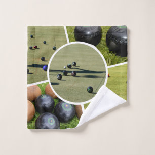 Lawn Bowls Five Picture Photo Collage, Wash Cloth