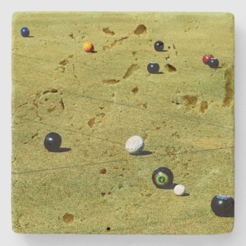 Lawn Bowls Game Action Stone Coaster