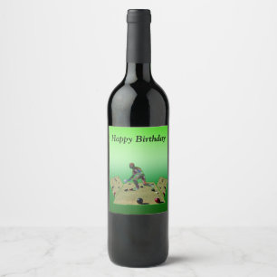 Lawn Bowls Happy Birthday Design, Wine Label