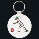 Lawn Bowls Keychain<br><div class="desc">Lawn Bowls design shows a bowler in bowling gear and cap releasing a bowl toward the jack. The jack is not shown because it is miles away. Has one foot on the mat, a reasonable stance and the bowl will be true unless it is one of those crafty unbalanced ones....</div>