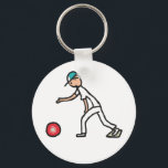 Lawn Bowls Keychain<br><div class="desc">Lawn Bowls design shows a bowler in bowling gear and cap releasing a bowl toward the jack. The jack is not shown because it is miles away. Has one foot on the mat, a reasonable stance and the bowl will be true unless it is one of those crafty unbalanced ones....</div>