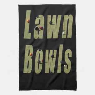 Lawn Bowls Picture Logo, Black Kitchen Towel