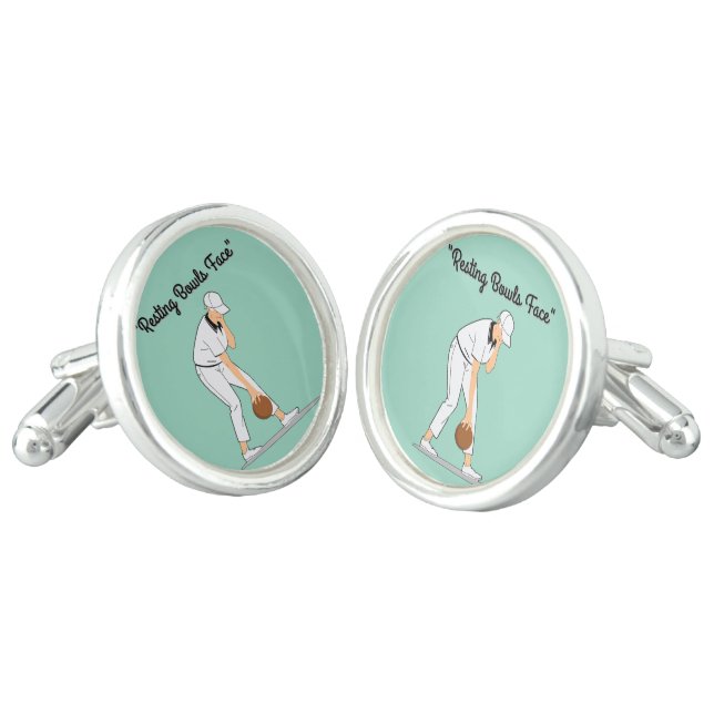 Lawn Bowls: Resting Bowls Face Cufflinks (Angled)