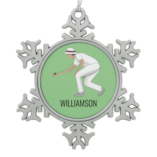 Lawn Bowls Snowflake Pewter Christmas Ornament