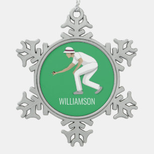 Lawn Bowls Snowflake Pewter Christmas Ornament