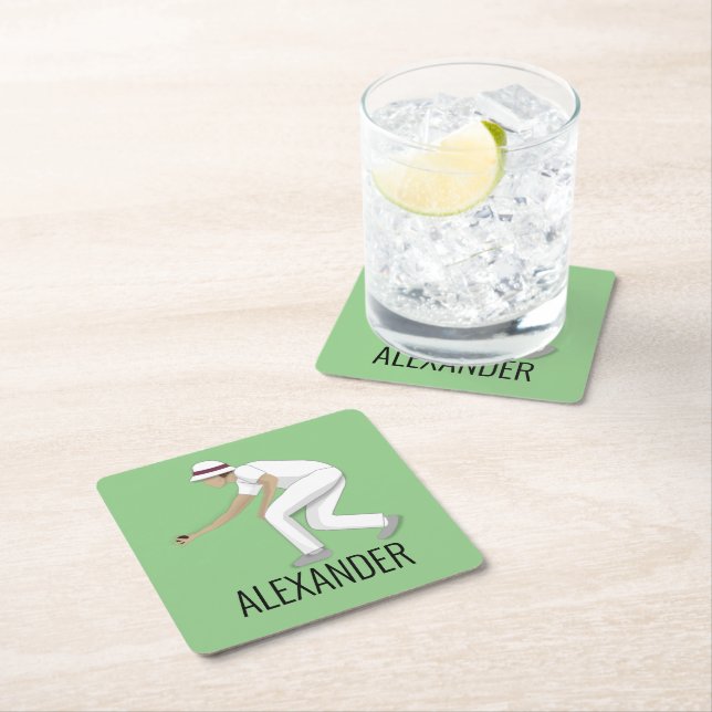 Lawn Bowls Square Paper Coaster (Insitu)