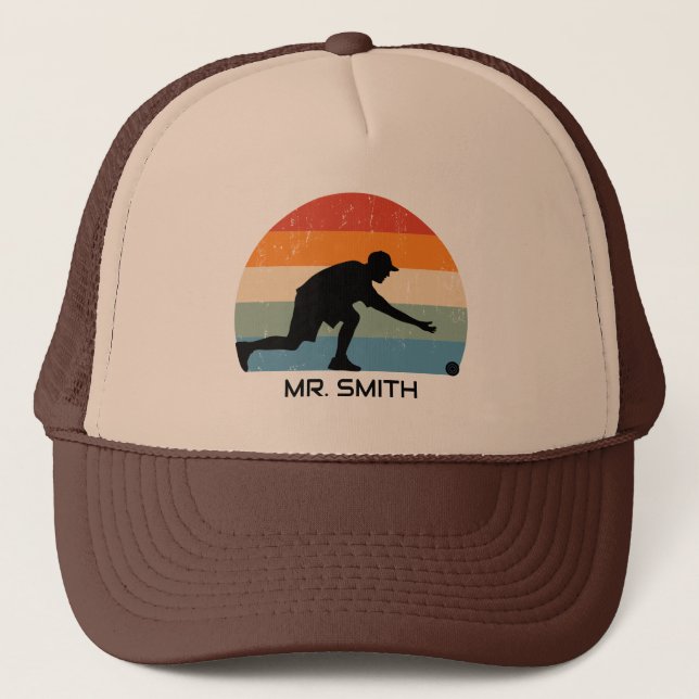 Lawn Bowls Vintage Sunset Trucker Hat (Front)