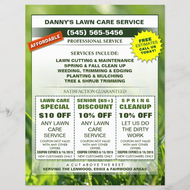 Lawn Care 8.5 x 11 Coupon Promotion Business Flyer (Front)