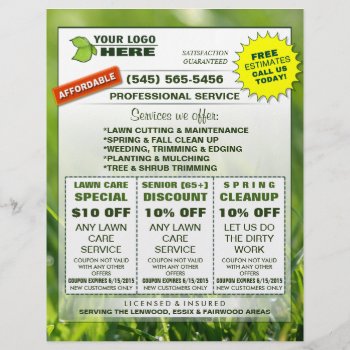Lawn Care 8.5 X 11 Flyer Add Logo Custom Coupons by juliea2010 at Zazzle