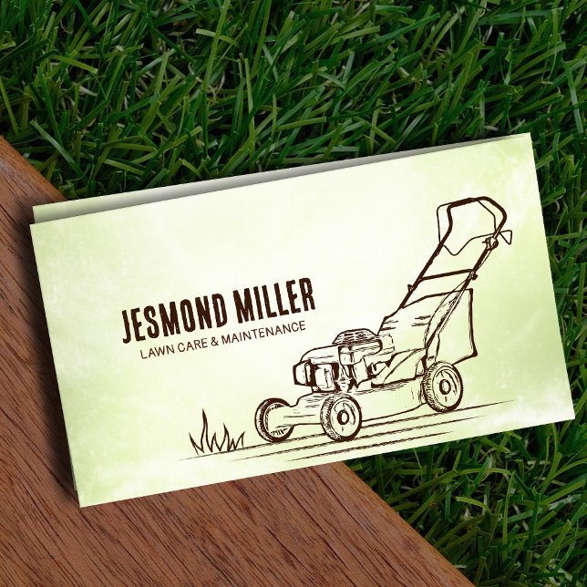 Lawn care and landscaping - lawnmower drawing business card (Creator Uploaded)