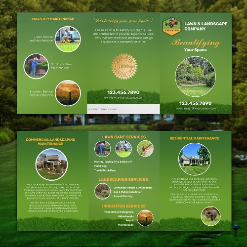Lawn Care and Landscaping Maintenance Company Tri_Fold Card