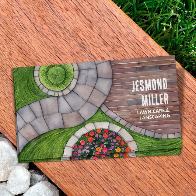 Lawn care and landscaping - watercolor art business card (Creator Uploaded)