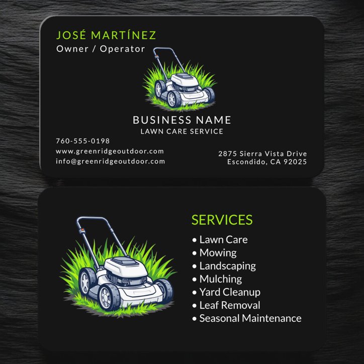 Lawn Care And Service Black Green Business Card