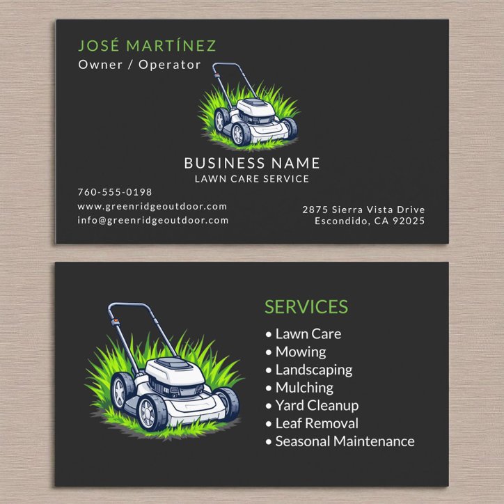 Lawn Care And Service Professional Black Green Business Card
