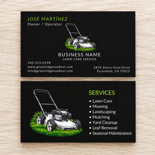 Lawn Care Black Green Mower Logo Business Card