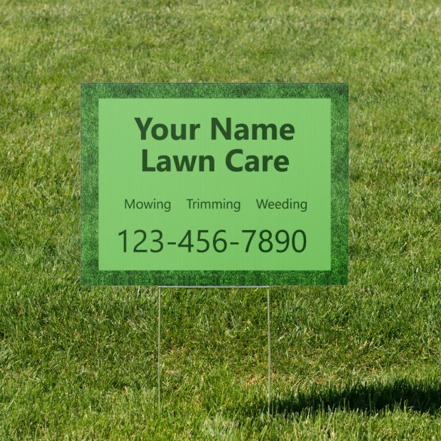 Lawn Care Business Phone Number Green Sign (Insitu)