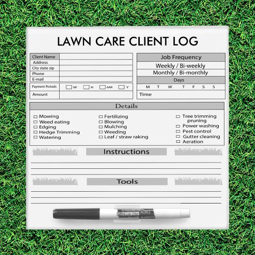 Lawn Care Client Log  Dry Erase Board