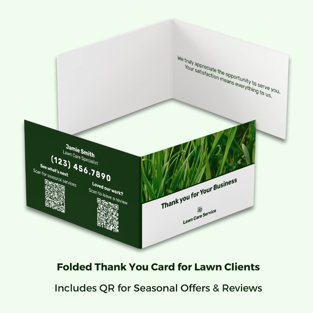 Lawn Care Folded Review Thank You Business Card (Folded 3.5x2 Horizontal – Lawn Care Thank You Card)