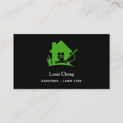 Lawn care gardening black green mower business card