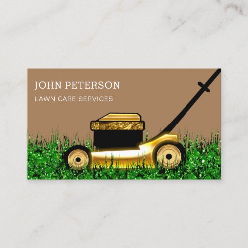 Lawn Care Gardening Grass Cutting Service Brown Business Card