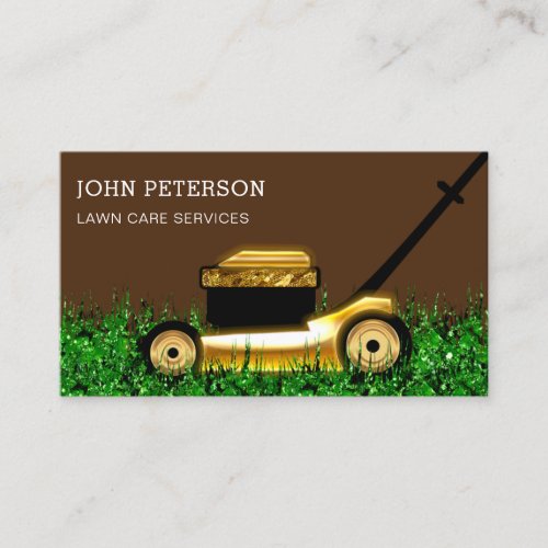 Lawn Care Gardening Grass Cutting Service Brown Business Card
