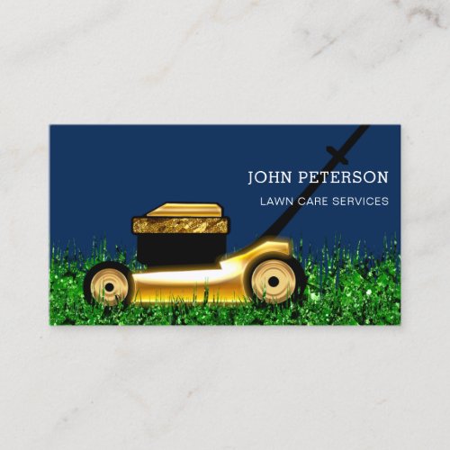 Lawn Care Gardening Grass Cutting Service Gold Business Card