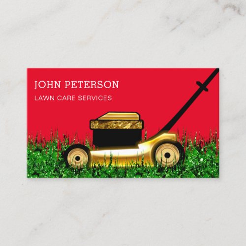 Lawn Care Gardening Grass Cutting Service Red Business Card