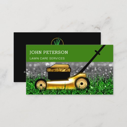 Lawn Care Gardening Grass Cutting Services Green Business Card