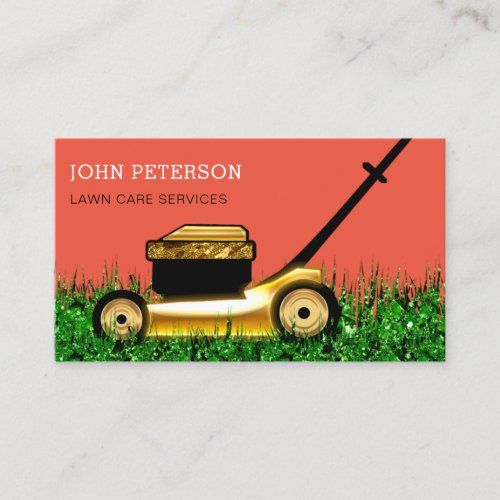 Lawn Care Gardening Grass Cutting Services Orange Business Card