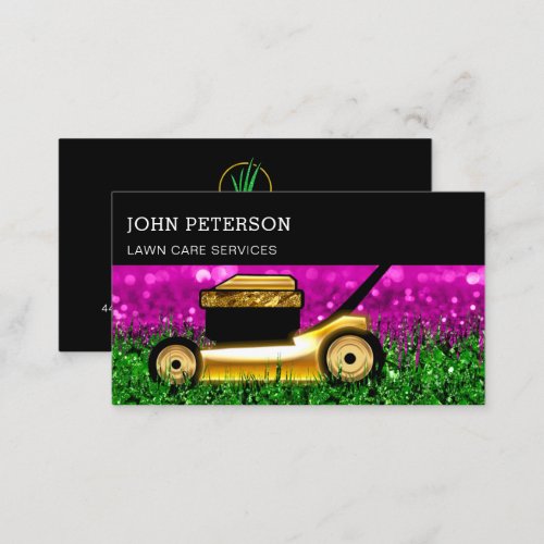 Lawn Care Gardening Grass Cutting Services Pink Business Card