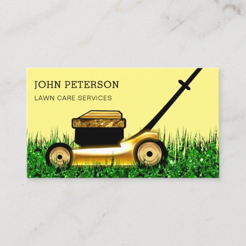Lawn Care Gardening Grass Cutting Services Yellow Business Card