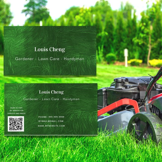 Lawn care gardening grass mower handyman QR code Business Card