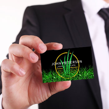 Lawn Care Gardening Landscape Grass Logo Black Business Card by luxury_luxury at Zazzle