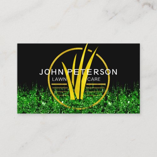 Lawn Care Gardening Landscape Grass Logo Gold Business Card