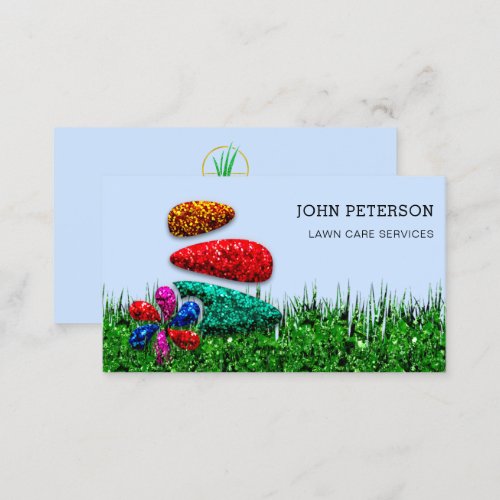 Lawn Care Gardening Landscape Services Grass Blue Business Card