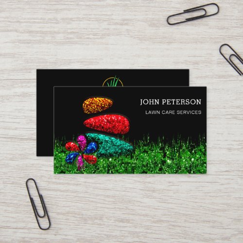 Lawn Care Gardening Landscape Services Grass Logo Business Card