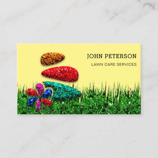 Lawn Care Gardening Landscape Services Grass Logo Business Card (Front)