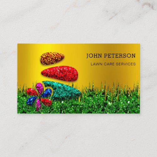 Lawn Care Gardening Landscape Services Logo Gold Business Card