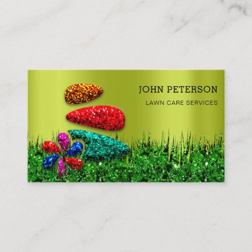 Lawn Care Gardening Landscape Services Logo Green Business Card