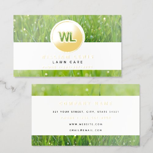 Lawn Care Gold Business Logo Modern Landscaping Foil Business Cards