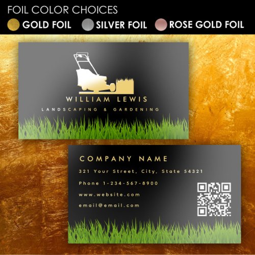 Lawn Care Gold Landscaping Mowing Business Logo Foil Business Cards