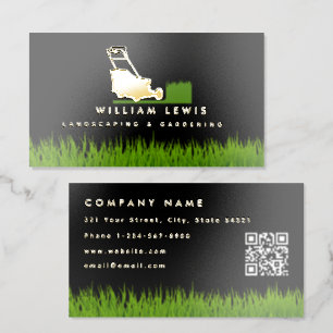 Lawn Care Gold Landscaping Mowing Gardener Logo Foil Business Cards