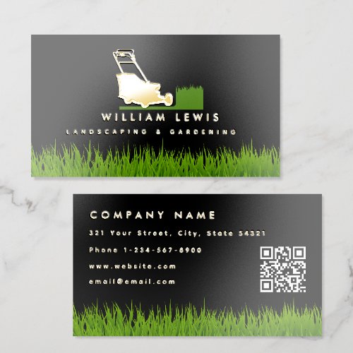 Lawn Care Gold Landscaping Mowing Gardener Logo Foil Business Cards