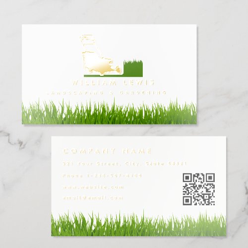 Lawn Care Gold Landscaping Mowing Gardener Logo Foil Business Cards