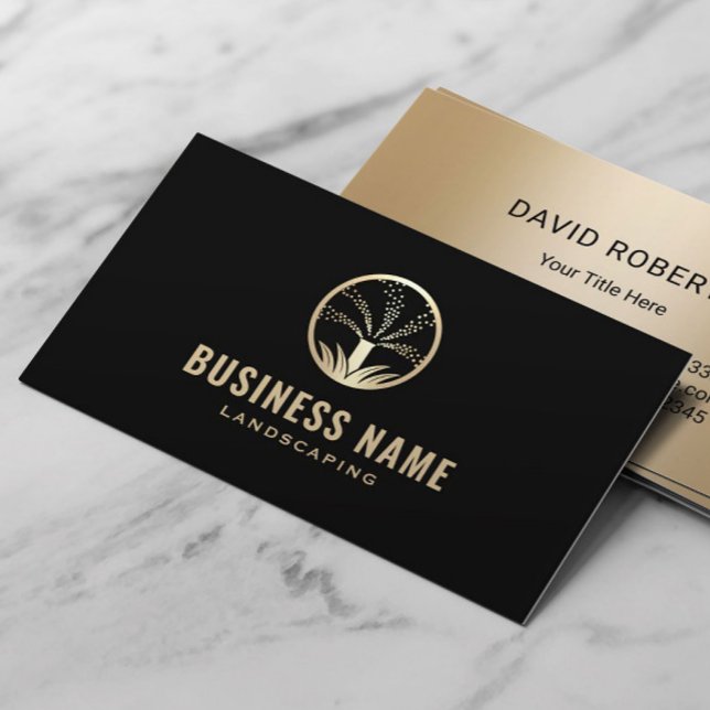 Lawn Care Gold Sprinkler Logo Landscaping Business Card (Creator Uploaded)