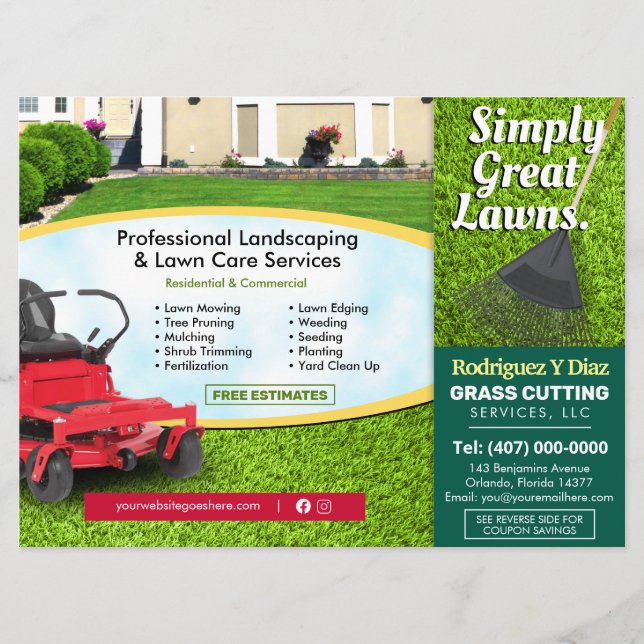 Lawn Care Grass Cutting Landscape 8.75"x6.5" EDDM Menu (Front)