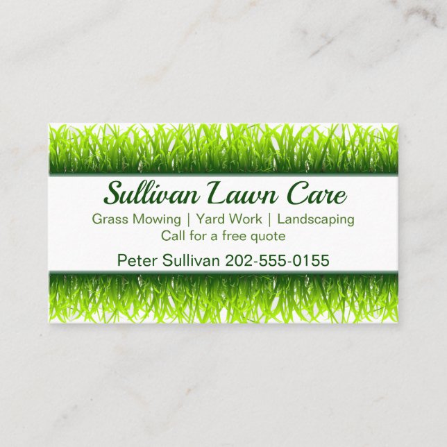 Lawn Care Grass Cutting Landscaping Business Card (Front)