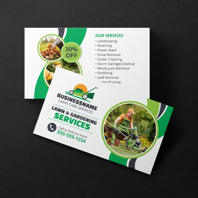 Lawn Care Grass Mowing Mulching Yard Landscaping Business Card (Creator Uploaded)