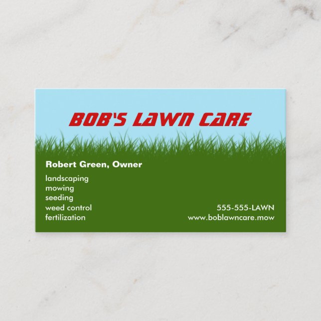 Lawn Care - Green Grass - Landscaping Mowing Business Card (Front)